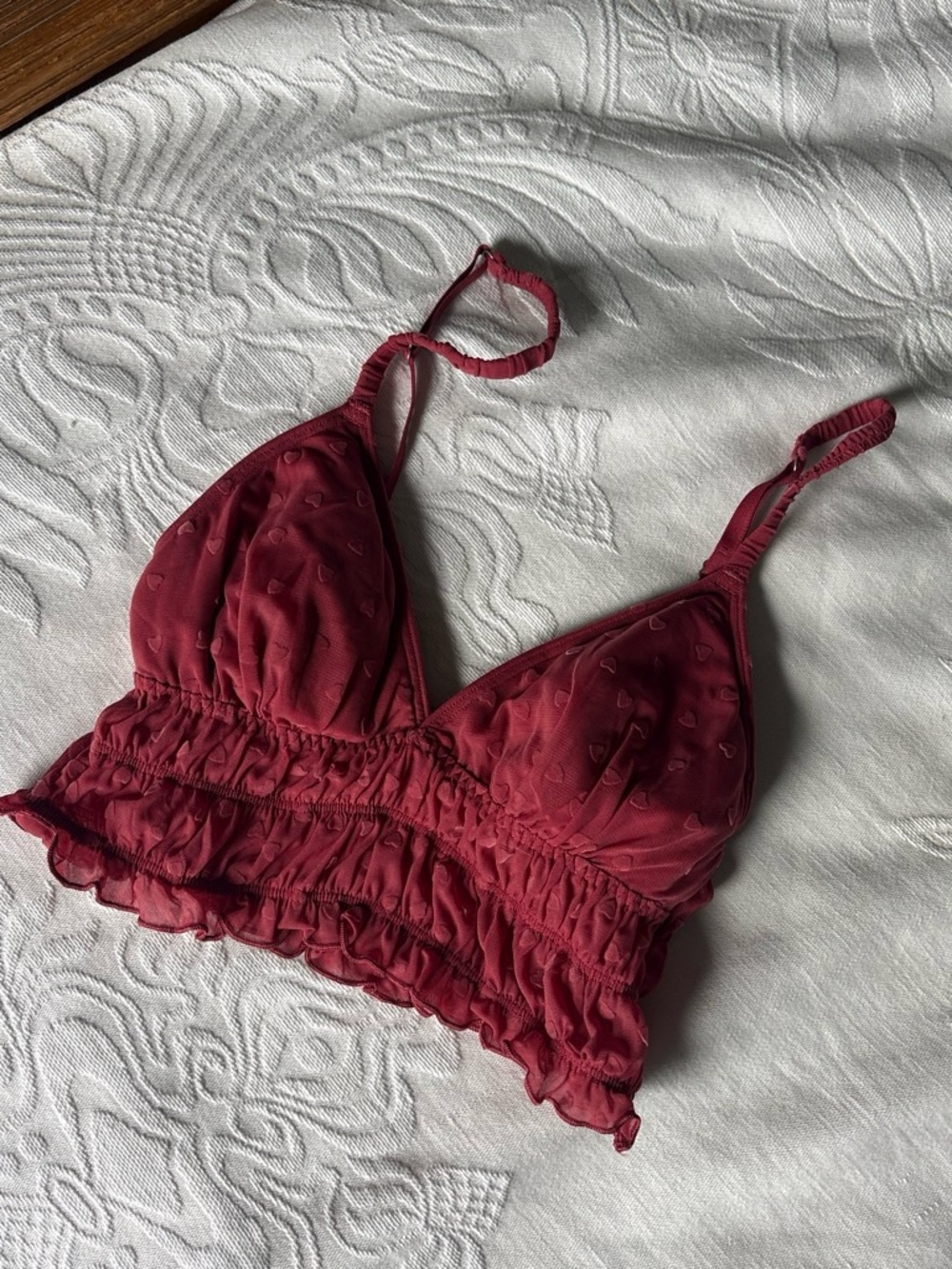 Gilly Hicks Ruffled Heart Jacquard Bralette - Berry